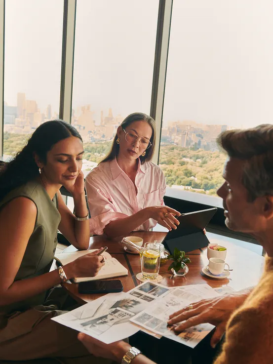 A team having a meeting at a restaurant