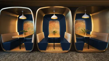 Individual sitting pods at the Hong Kong Chase Sapphire Reserve Lounge