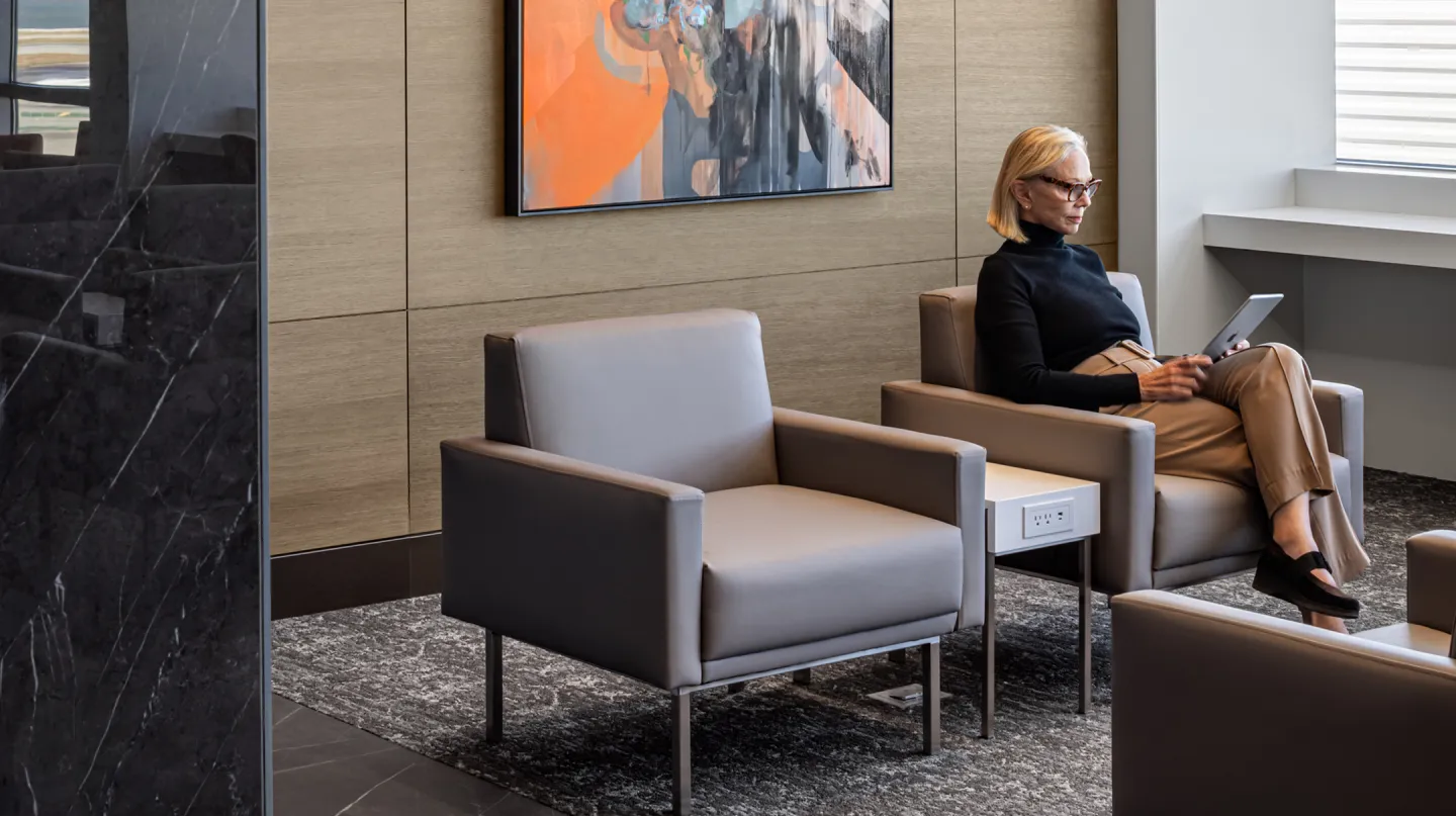 Person working in lounge